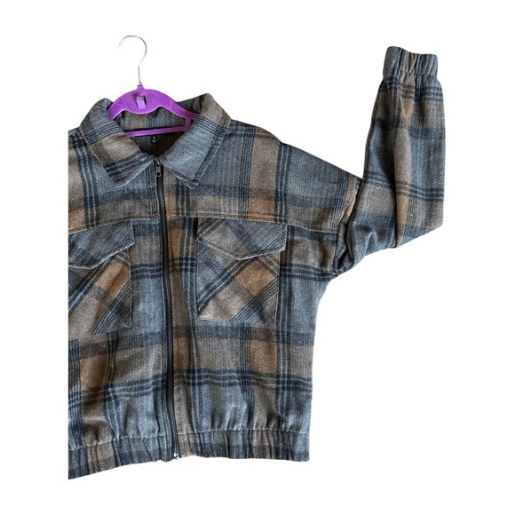 Plaid Zip-Up Cropped Bomber Jacket Size Small | Fall Shacket Aesthetic - Picture 9 of 16
